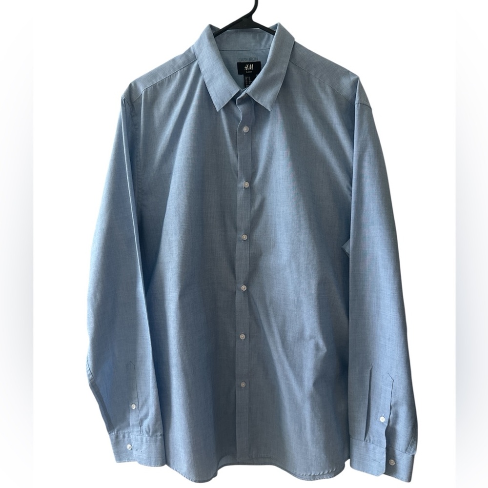 H&M Light Blue Dress Shirt for Men Slim Fit Easy Iron Size XL